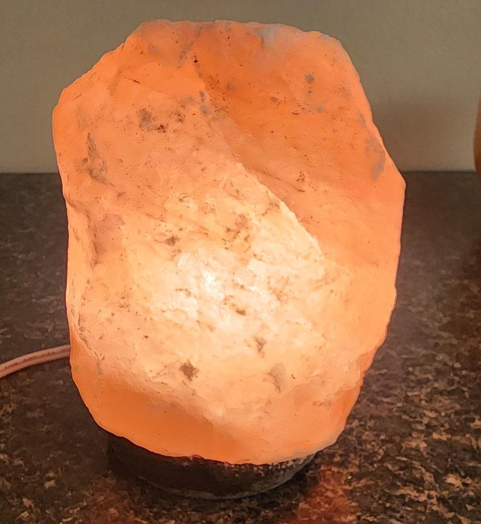 4-5 pound salt lamp with light on