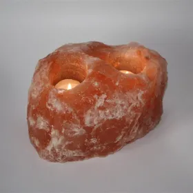 Two-hole natural Himalayan salt candle holder for dual tea lights